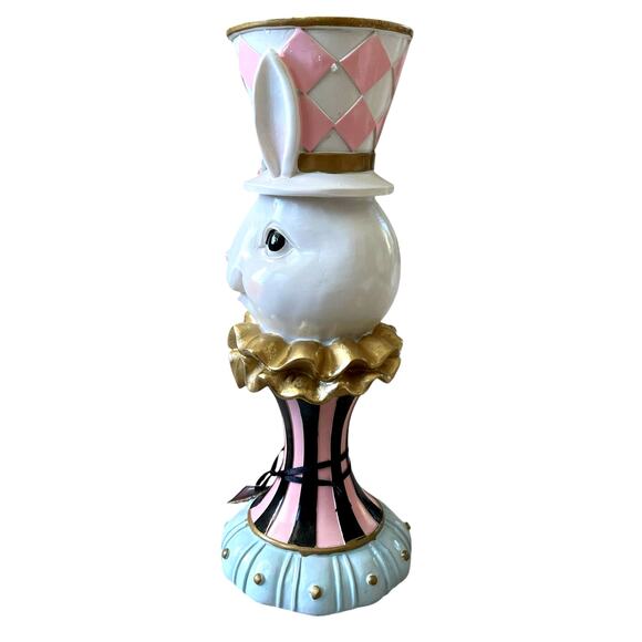 NEW Tophat & Tail Mad Hatter Easter Bunny Pillar Candle Holder Chic Spring Decor - Picture 5 of 16